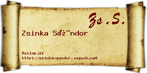 Zsinka Sándor névjegykártya